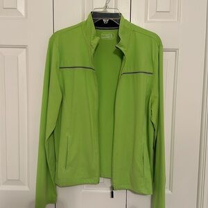 Green, long-sleeve, full-zip front, lightweight, soft jacket, XL, two pockets